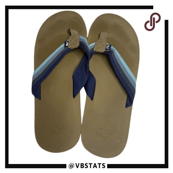 Vineyard Vines Men's Leather Flip Flops With Ombre Ribbon Size 13 - Picture 2 of 7